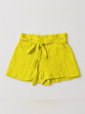 Lulu's High-Waist Tie-Belt Shorts in Bright Yellowish Green